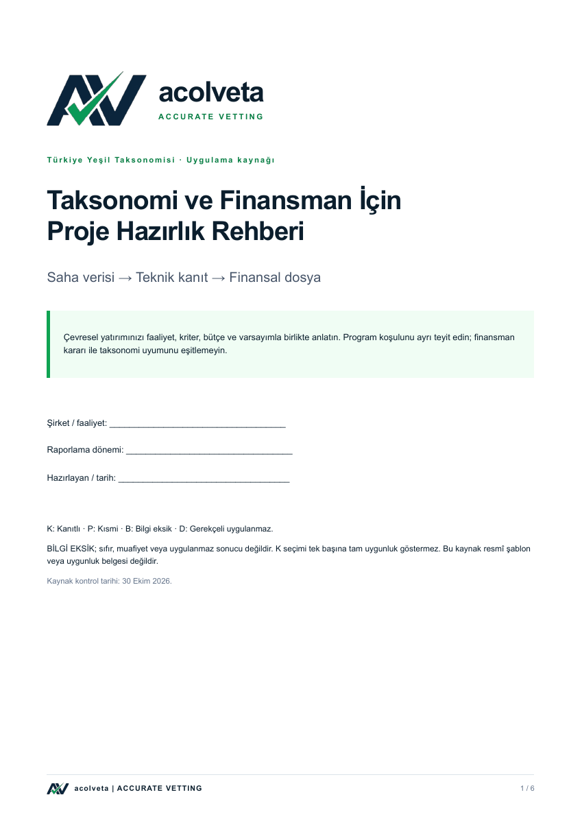 Taksonomi ve Finansman İçin Proje Hazırlık Rehberi kapak önizlemesi