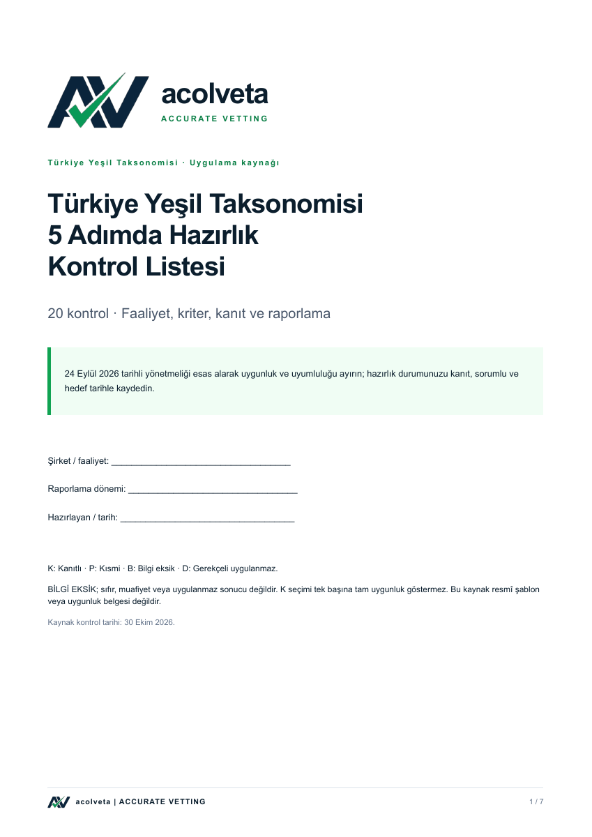 Türkiye Yeşil Taksonomisi: 5 Adımda Hazırlık Kontrol Listesi kapak önizlemesi