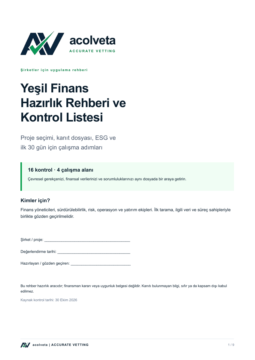 Yeşil Finans Hazırlık Rehberi ve Kontrol Listesi kapak önizlemesi